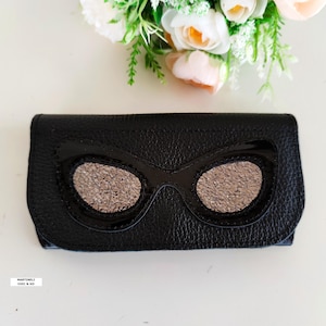Black Leather Glasses Case-Elegant Leather Eyeglass Case-Unique Gifts for Her,Sunglasses Lovers-Handmade Glasses Holder-Luxury Glasses Case