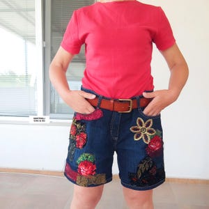 Embroidered Denim Shorts: Upcycled Boho Festival Jeans, M/L