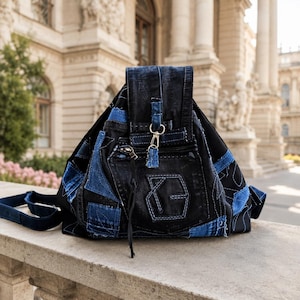 Patchwork Denim UNISEX Backpack, Distressed Jean & Canvas Rucksack Bag