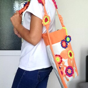 Bestickte Blumen Canvas Crossbody Bag, Blau Boho Fila Schulter Geldbörse Bild 16