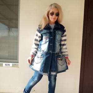 Patchwork Denim Spring Jacket, M/L Boho Style Sweater Jacket