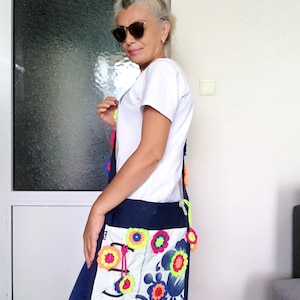 Bestickte Blumen Canvas Crossbody Bag, Blau Boho Fila Schulter Geldbörse Bild 10