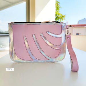 Pink Leather Clutch Bag Italian Leather Evening Bag Floral Leather Wrist Bag Luxury Handmade Purse Bridal Gift Pink Wrist Bag Elegant Clutch