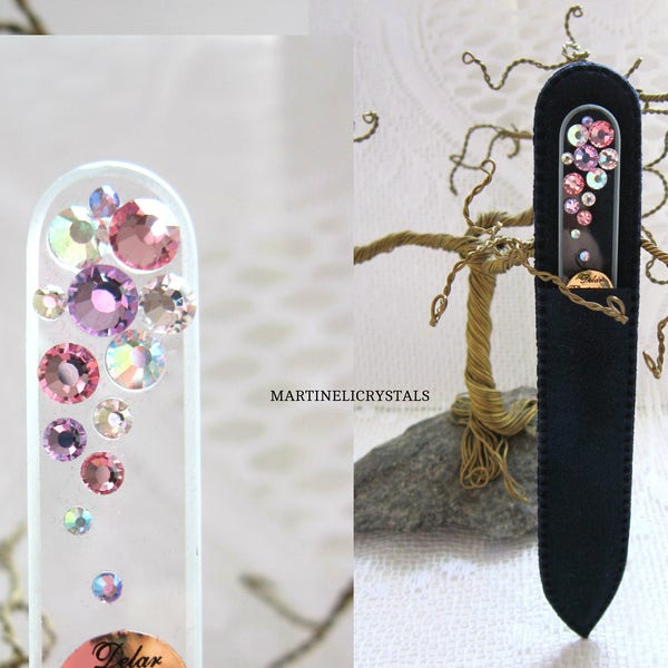 Transparent Nail File Swarovski AB Glass Nail File Swarovski Rainbow Swarovski Pink Swarovski Clear Bridesmaid Gift Pink Crystal Nail File