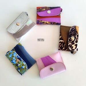 Mini Leather Wallet Colorful Italian leather Keychain Charm Patchwork Leather Small Wallet for Women Small Leather Gifts Mini Coin Purse