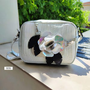 White Leather Crossbody Bag-Bridesmaid Mini Bag Gift Idea,Animal Print Artsy Purse,Cute Floral Shoulder Bag,Handcrafted Small Purse,Gift Her