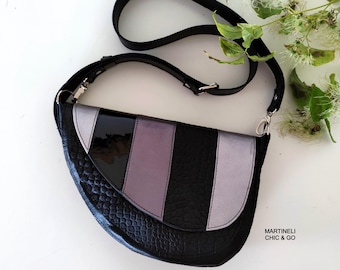 Black Leather Saddle Bag: Italian Leather Crossbody Purse