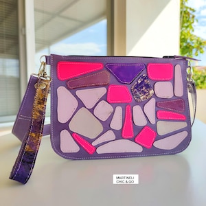 Purple Leather Clutch Bag Mini Leather Shoulder Bag Luxury Evening Wrist Bag Patchwork Leather Crossbody Purse Pink Elegant Stylish Colorful
