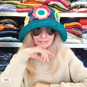 Patchwork Denim Bucket Hat, 2XL Boho Floral Lace Hat