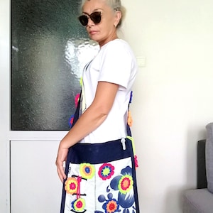 Bestickte Blumen Canvas Crossbody Bag, Blau Boho Fila Schulter Geldbörse Bild 7