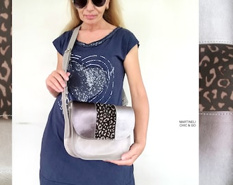 Bolso de sillín de cuero gris para mujer bolso de cuero crossbody bolso de cuero de lujo bolso de hombro casual bolso de sillín de cuero italiano bolso de sillín artístico