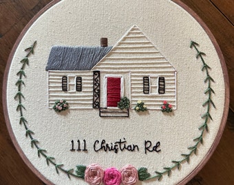 Custom House Embroidery: Personalized Home Portrait, Needlepoint Gift