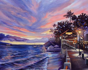 Lahaina Paradise Maui, Hawaii Cheeseburger in Paradise Front street sunset pink sky reflections in waves sunset cruise boats great gift