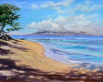 Baby Beach Morning - Lahaina Maui Hawaii baby swimming water calm ocean waves blue water sandy beach tree shadow island view turquoise cloud