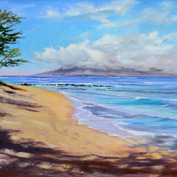 Baby Beach Morning - Lahaina Maui Hawaii baby swimming water calm ocean waves blue water sandy beach tree shadow island view turquoise cloud