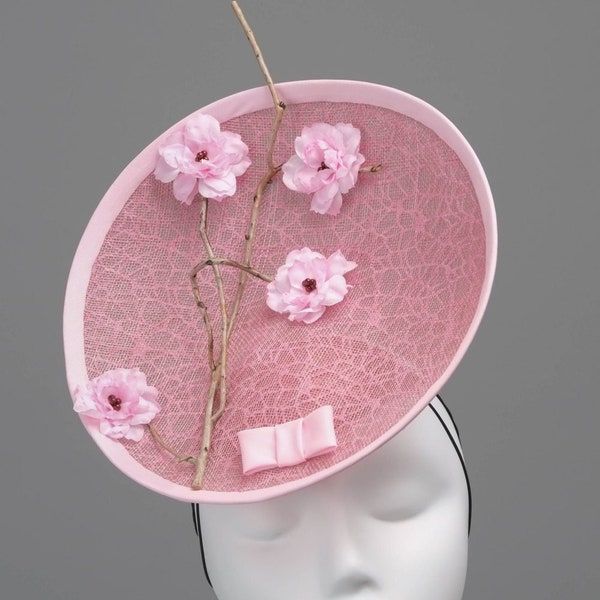 Pink formal fascinator, Pink occasion headpiece, Rose wedding headwear, Flowery hat for the races