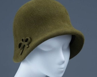 Sabine, Olive green velour felt winter hat, Olive green autumn hat, Casual olive green hat