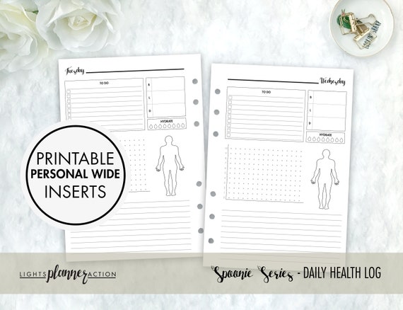 printable personal wide rings daily health log inserts daily etsy daily health log