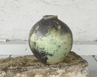 Smoky Green Orb Vase, Globe Vase, Round Vase, Handmade Round Vase, Green Pottery