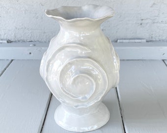 Tall White Porcelain Vase with Spirals