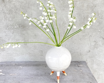 White Footed Orb Vase, White Tripod Vase