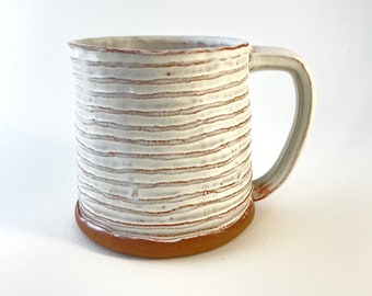 Handmade Mug, Mug with Vertical Stripes, Textured Mug