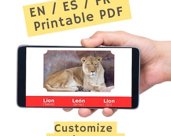 Trilingual Flashcards Animals (15 Pack) - English Spanish French - Printable Language Learning PDF