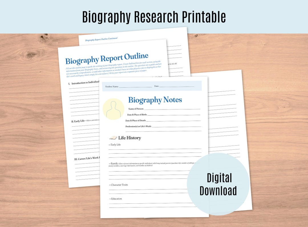 Biography Research Worksheet Bundle: Report Outline, Notetaking Guide ...
