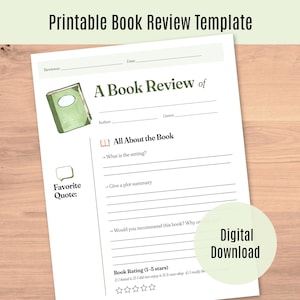 Book Review Printable Worksheet for Elementary, Middle School, & High School (PDF Download)