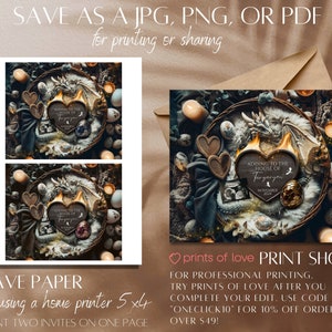 May include: A digital printable announcement for a baby shower or birth announcement. The announcement features a wooden heart with the text "Adding to the House of Targaryen" and a dragon design. The heart is surrounded by a nest of eggs, feathers, and other decorative elements.