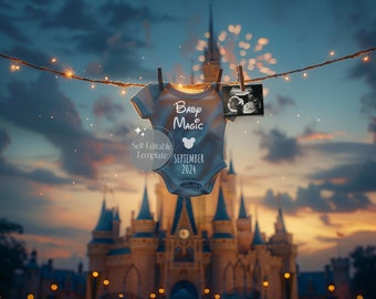 Digital Magic Pregnancy Announcement, Magical Mouse Gender Neutral Baby Reveal, Fairytale Castle, Download Social Media Facebook Instagram