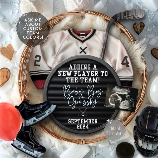 Hockey Pregnancy Announcement Digital, Ice Rink Baby Reveal, New Player Team, Editable Template, Social Media Sport Gender Reveal, Its a BOY