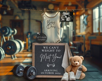Gym Pregnancy Announcement, Weightlifting Baby Reveal (Digital Template)