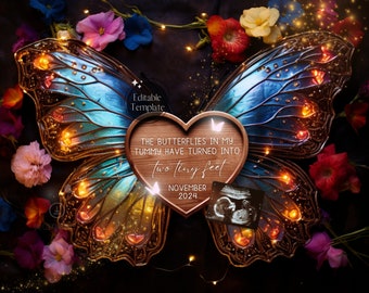 Butterfly Pregnancy Announcement, Digital Magical Butterfly Wings Baby Reveal, Two Tiny Feet, EDITABLE Whimsical Social Media Reveal