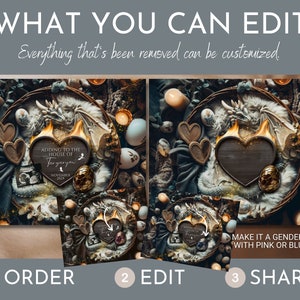 May include: A digital printable announcement for a baby's arrival. The design features a dragon's nest with eggs, a heart-shaped sign with the text "Adding to the House of Targaryen", and the date "November 2024".