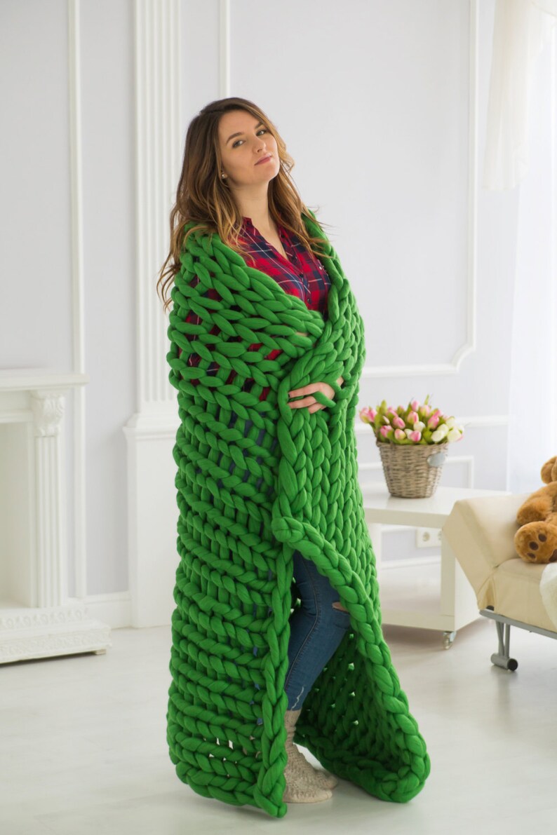 Merino Wool Blanket Chunky Wool Blanket Giant Knit Blanket Arm Etsy