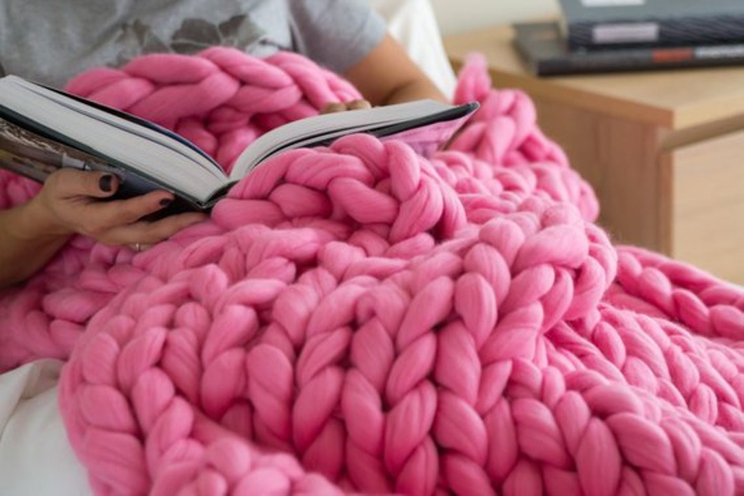 Chunky Knit Throw Chunky Wool Blanket Merino Wool Blanket Pink Etsy