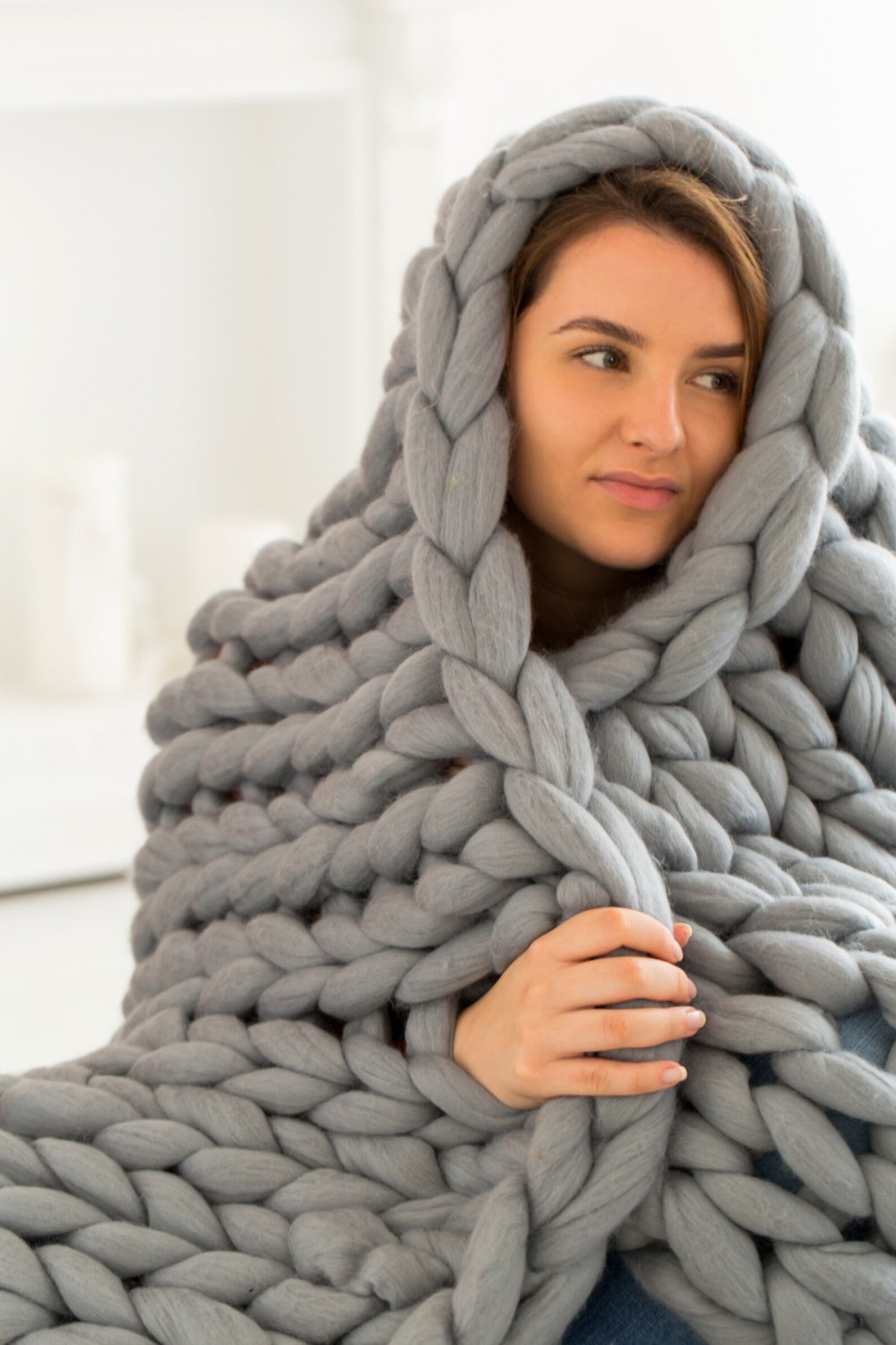 Chunky Blanket Chunky Knit Throw Merino Wool Blanket Arm Knit Etsy