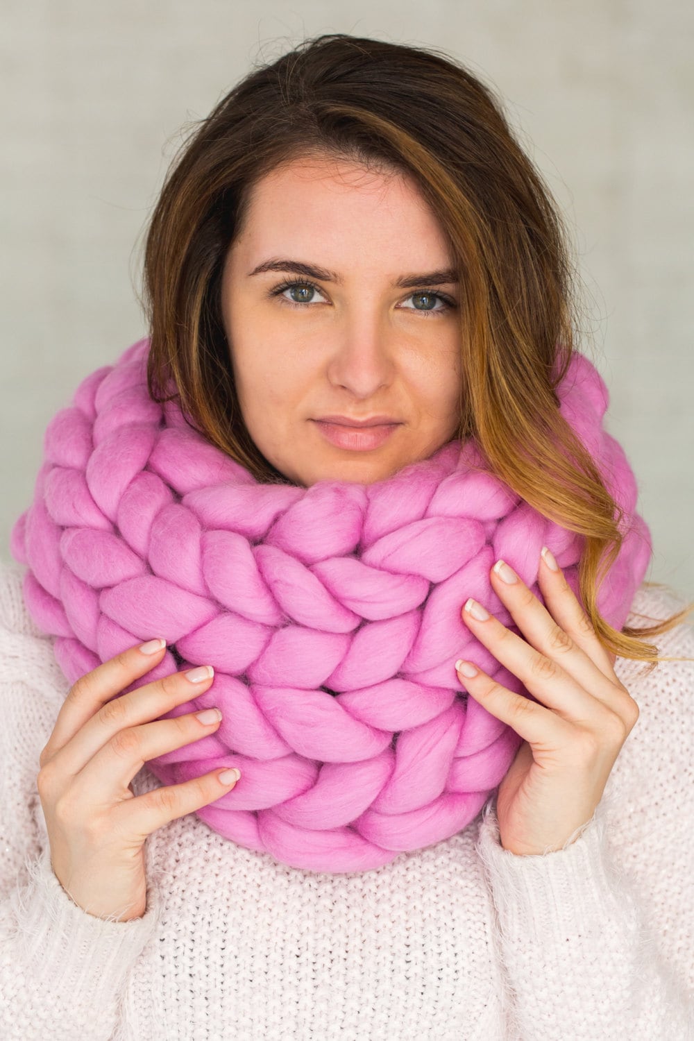 Chunky wool cowl Hand knit scarf Super chunky scarf Infinite Etsy