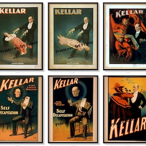 Vintage Magician Kellar Magic Show Poster Ads Set of 6 Prints