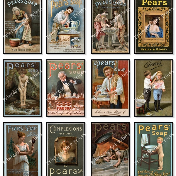 Set of 12 Prints Pear Soap Collectable Ads Vintage Advertising  Pears Beauty Bar