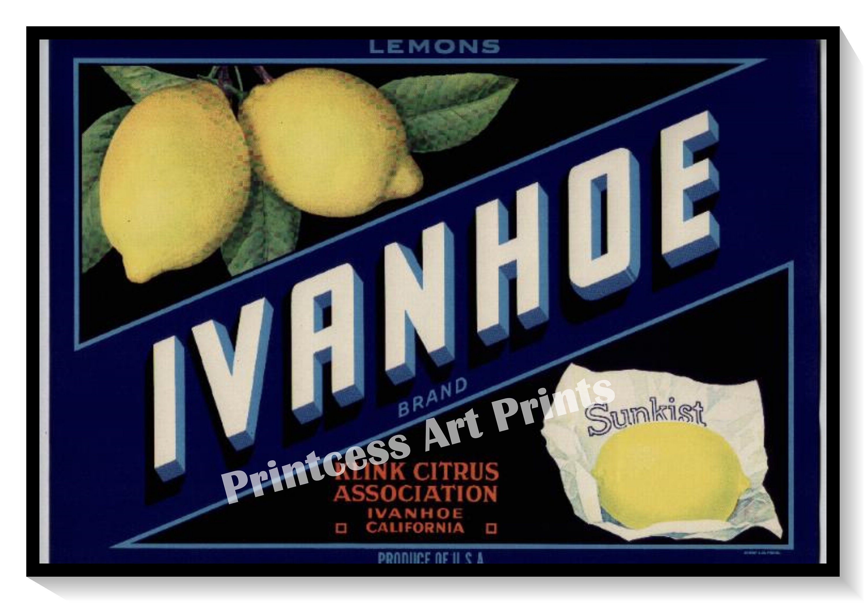Set of 12 Prints Vintage Sunkist Lemon Crate Labels Lemons Citrus 
