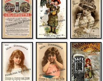 Antique Medicine Ads Art Prints, Set of 6, Vintage Medical Ephemera