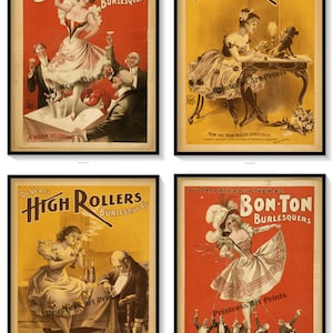 Vintage Burlesque Hurly Burly, High Rollers, Bon Ton Girls, Set of 4 Prints
