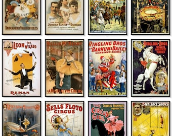 Collector's Set 12 Prints of Assorted Vintage Circus Advertising Posters
