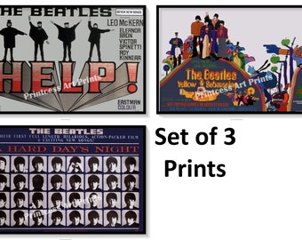 Beatles Movie Poster Prints, Help, Yellow Submarine, Hard Day's Night