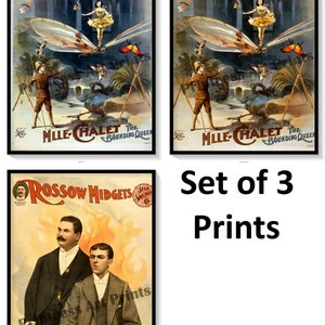 Juego de 3 impresiones de carteles de circo vintage de Rossow Midgets