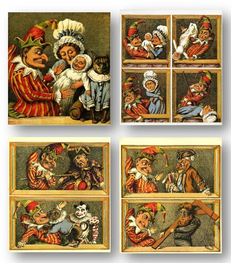 Punch and Judy Vintage Illustrations Set of 4 Art Prints Etsy Canada