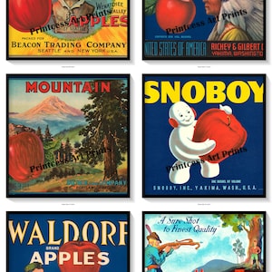 Vintage Apple Fruit Crate Labels Set of 6 Art Prints