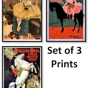 Circus Horses Girl Nellie McHenry Vintage Circus Posters Set of 3 Prints